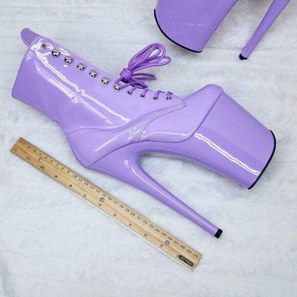 Lavender Lilac Purple Patent Platform 8" Heel Lace Up Ankle Boots Flamingo - Picture 7 of 7